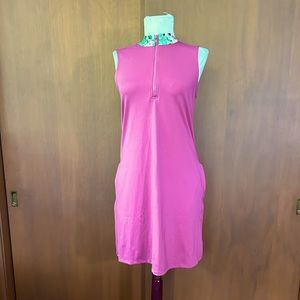 Tommy Bahama Pink Sleeveless Zip-Front Shift Dress with Green Print Trim